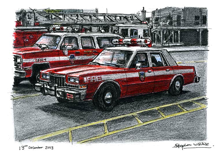 FDNY Chief Officers Car - Original Drawings and Prints for Sale