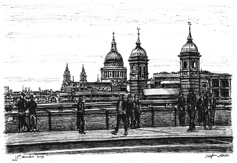 View of St Pauls Cathedral from London Bridge - Original Drawings and Prints for Sale