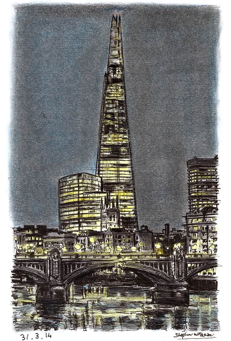The Shard at night - Original Drawings and Prints for Sale