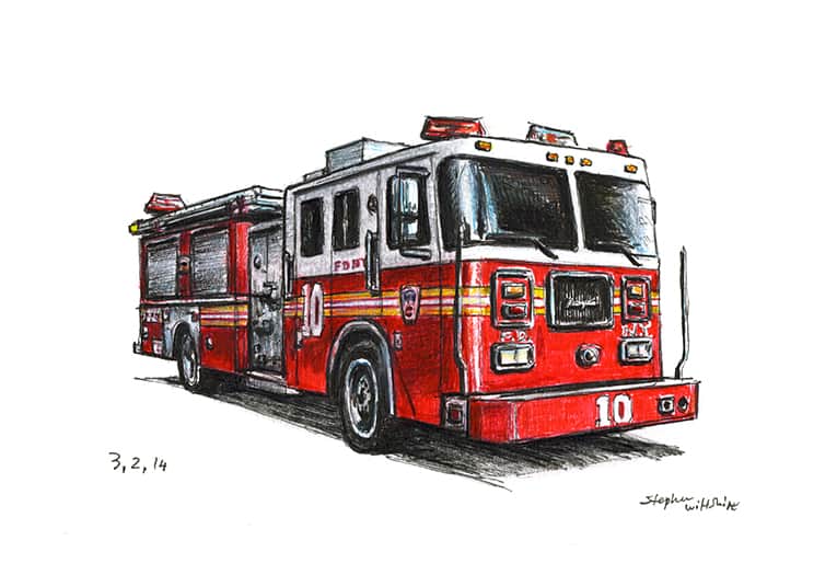 FDNY Seagrave Engine 10 - Original Drawings and Prints for Sale