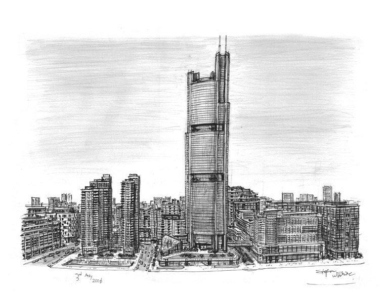 Shardsworld Tower imaginary drawing - Original Drawings and Prints for Sale