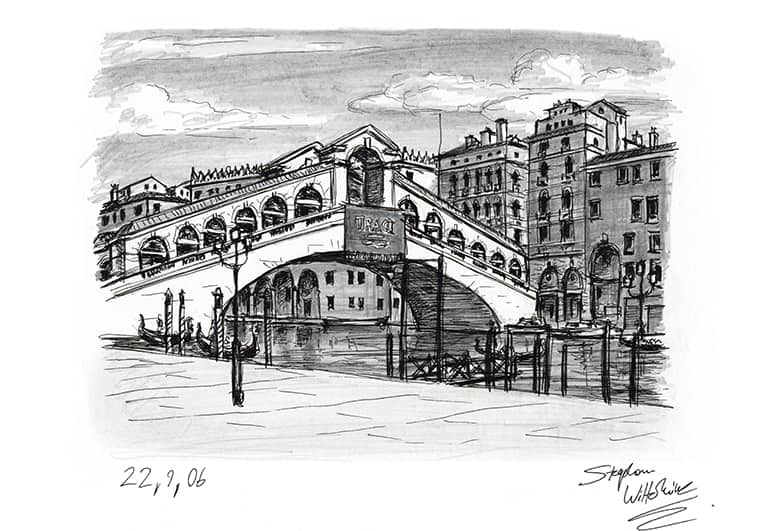 Rialto Bridge Venice - Original Drawings and Prints for Sale