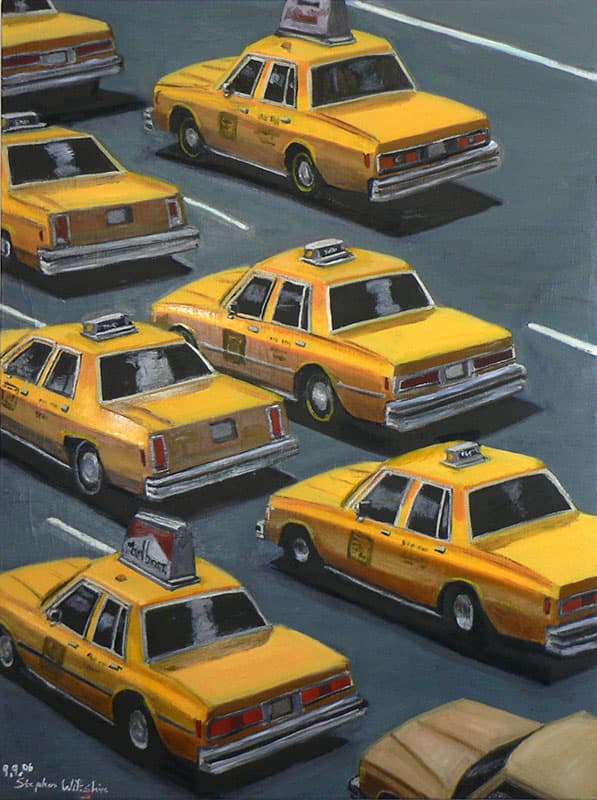 Taxis in traffic - Original Drawings and Prints for Sale