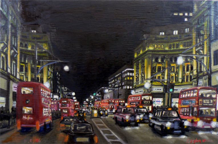 Oxford Circus at night - Original Drawings and Prints for Sale