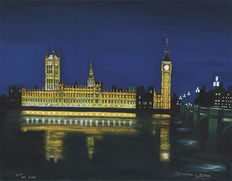 Houses of Parliament at night - Original Drawings and Prints for Sale