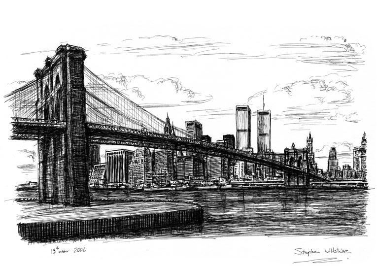 Memory drawing of Manhattan Skyline - Original Drawings and Prints for Sale