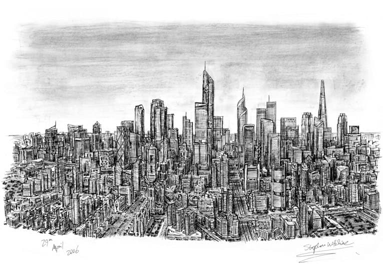 Imaginary Skyline an ideal city - Original Drawings and Prints for Sale