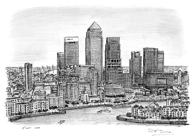 Canary Wharf - Original Drawings and Prints for Sale