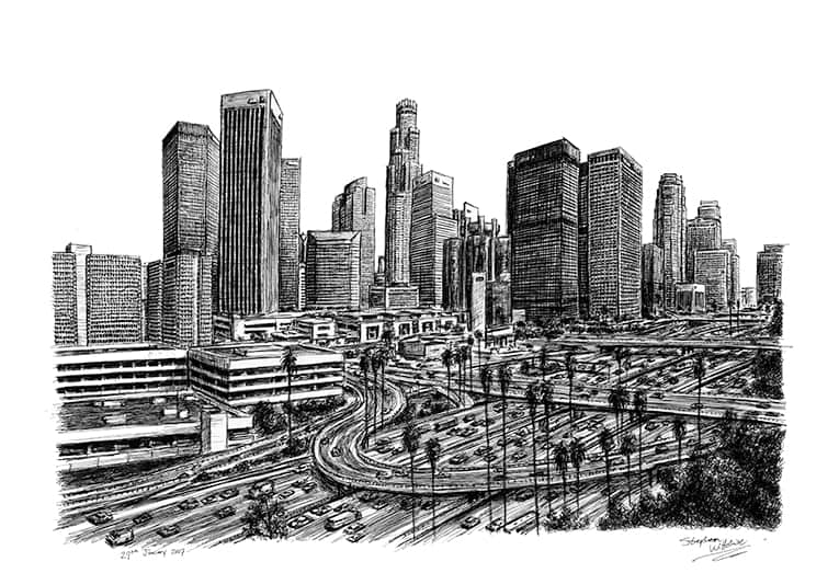 Los Angeles Skyline 2007 - Original Drawings and Prints for Sale