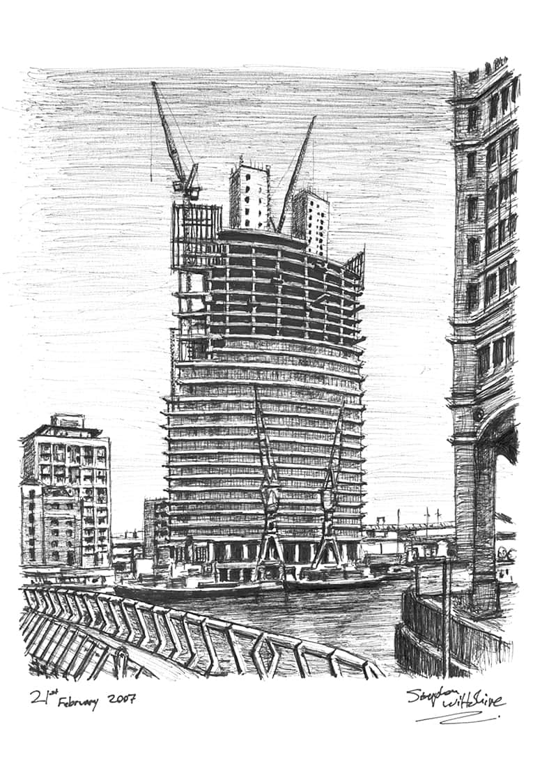 No.1 West India Quay at Canary Wharf - Original Drawings and Prints for Sale