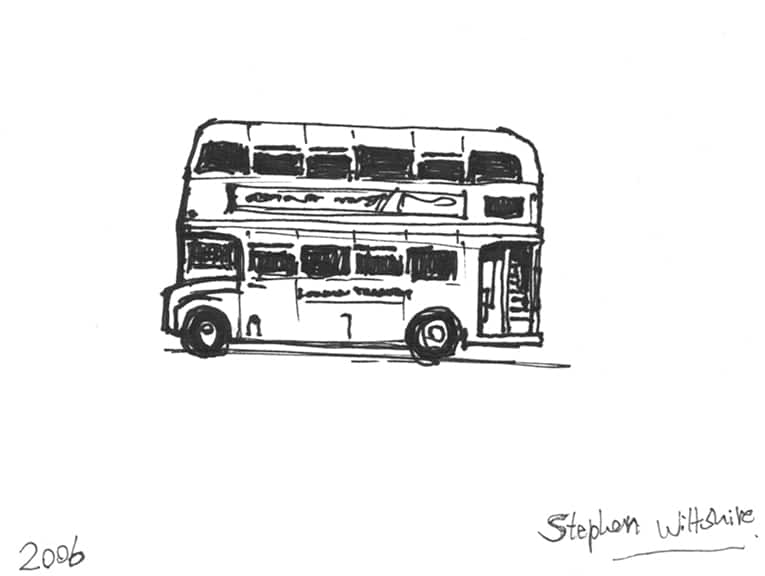 Quick sketch of a London Bus - Original Drawings and Prints for Sale