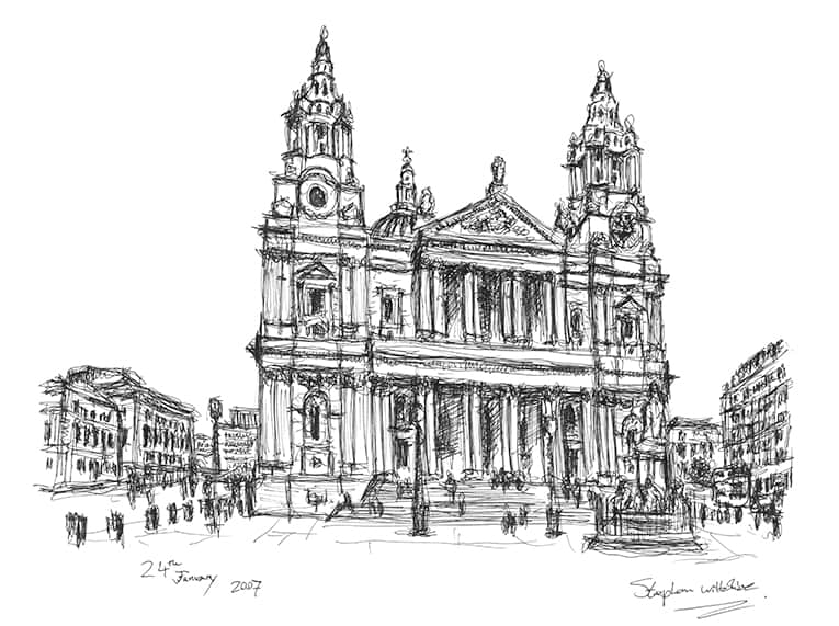 Quick sketch of St Pauls Cathedral - Original Drawings and Prints for Sale