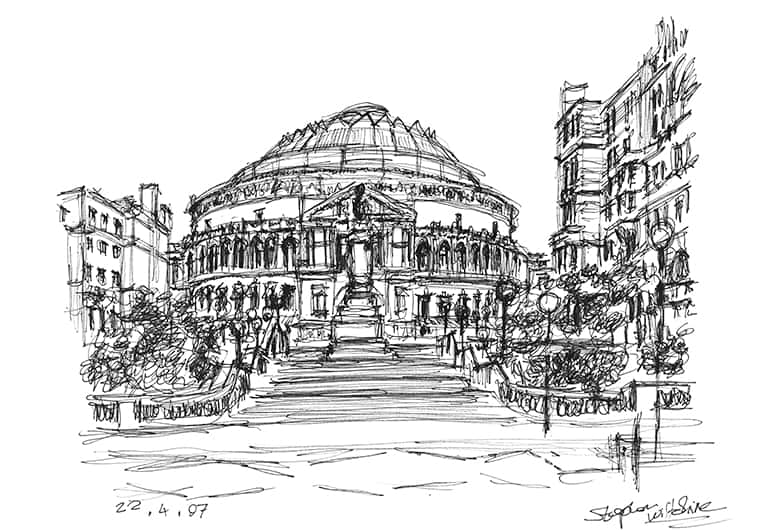 Royal Albert Hall from the steps of Royal College of Music - Original Drawings and Prints for Sale