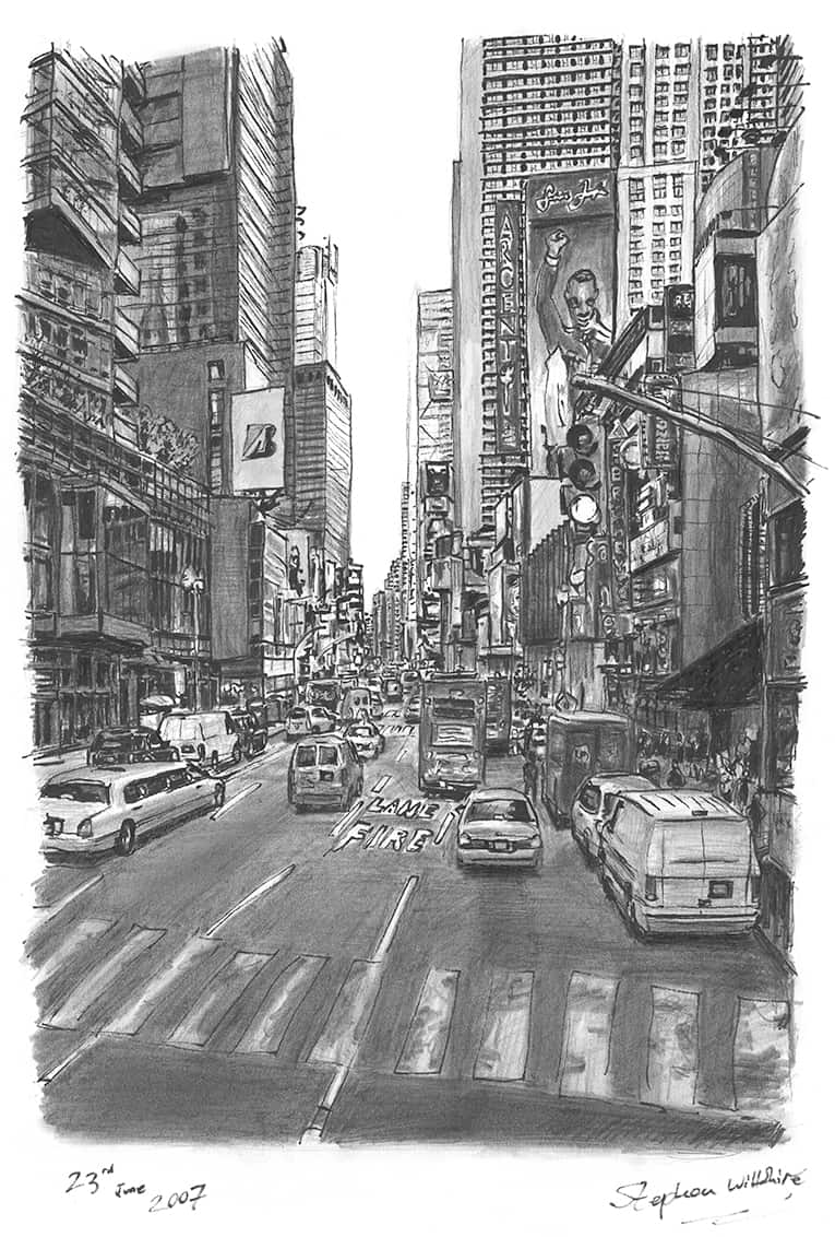 Times Square New York 2007 - Original Drawings and Prints for Sale