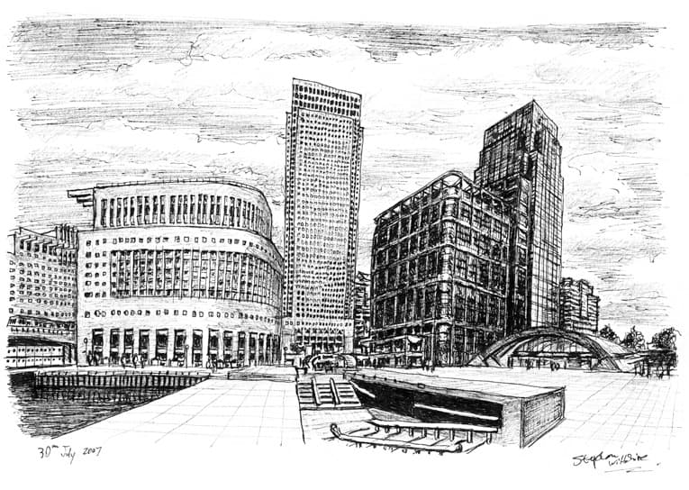 Canary Wharf 2007 - Original Drawings and Prints for Sale