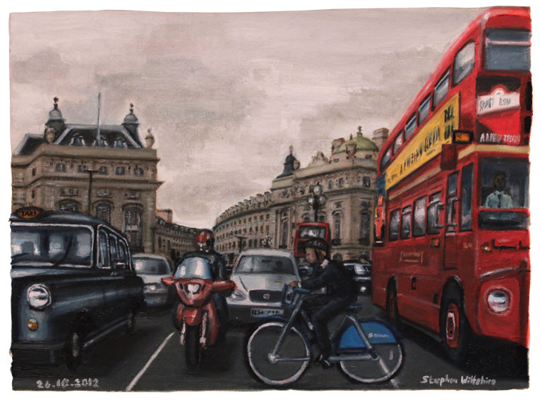Piccadilly Circus - oil on canvas - Original Drawings and Prints for Sale