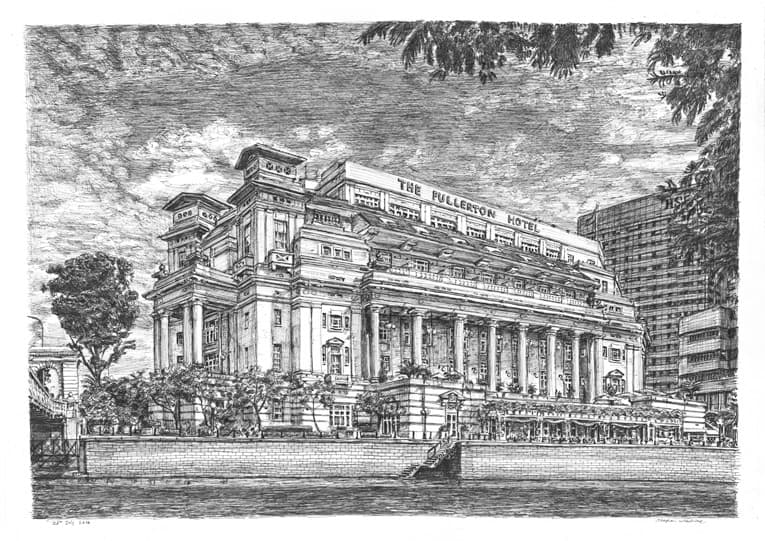 Fullerton Hotel, Singapore - Original Drawings and Prints for Sale