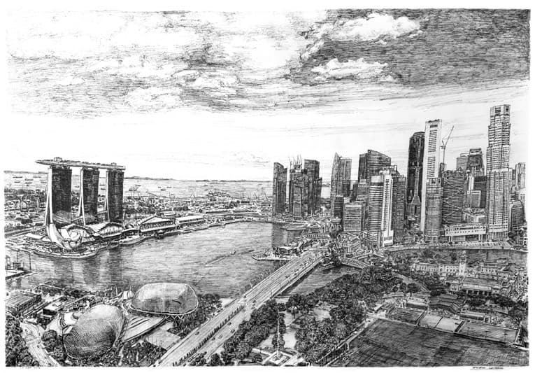 Marina Bay, Singapore - Original Drawings and Prints for Sale