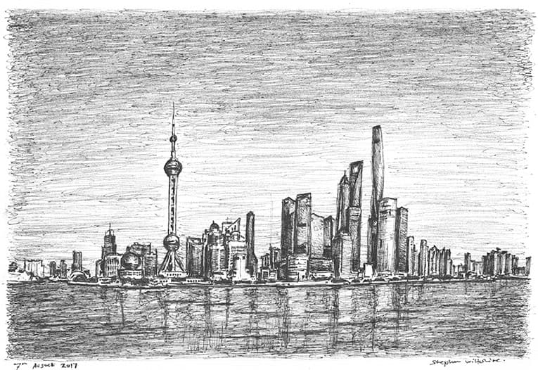 Shanghai skyline - Original Drawings and Prints for Sale