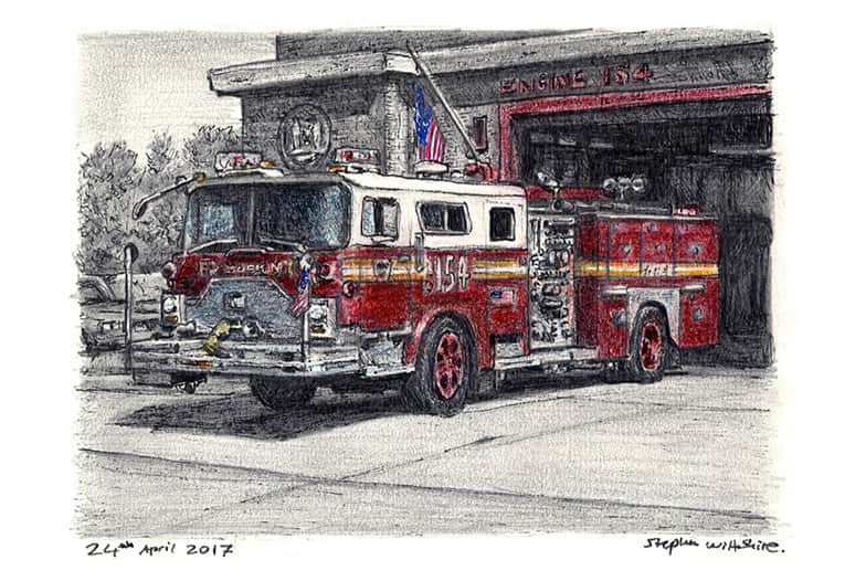 FDNY 154 1988 Mack CF Ward 99 Engine - Original Drawings and Prints for Sale