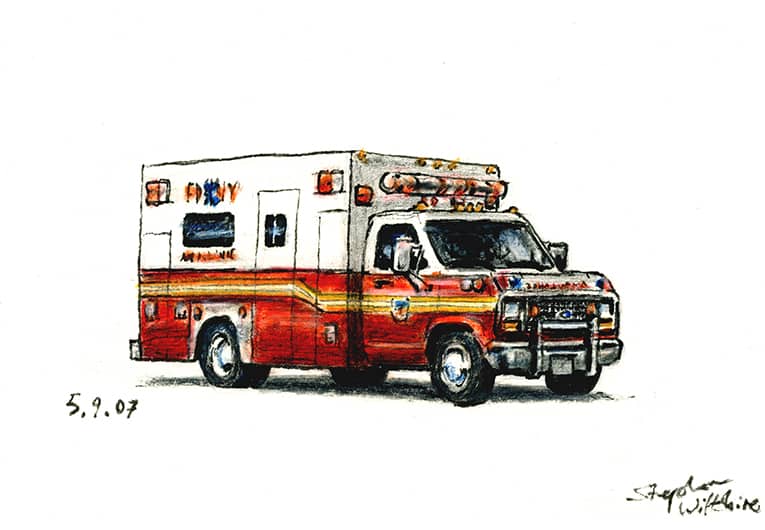 Ford E350 Ambulance Car drawings and paintings by Stephen Wiltshire MBE