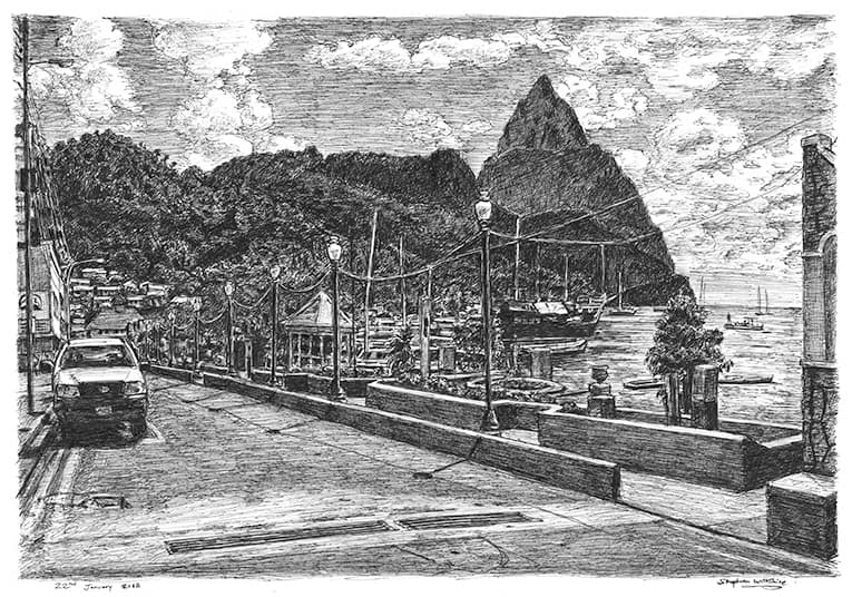 Soufriere, St Lucia - Original Drawings and Prints for Sale