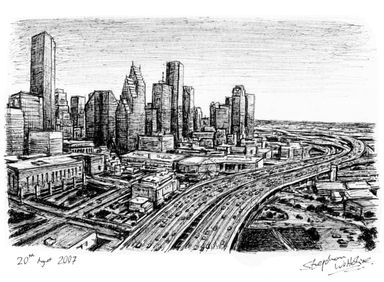 Downtown Houston, Texas - Original Drawings and Prints for Sale