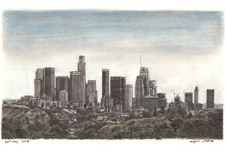 Downtown Los Angeles Skyline - Original Drawings and Prints for Sale