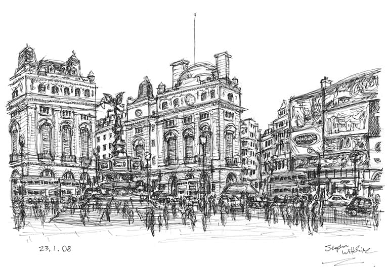 Memory sketch of Piccadilly Circus - Original Drawings and Prints for Sale