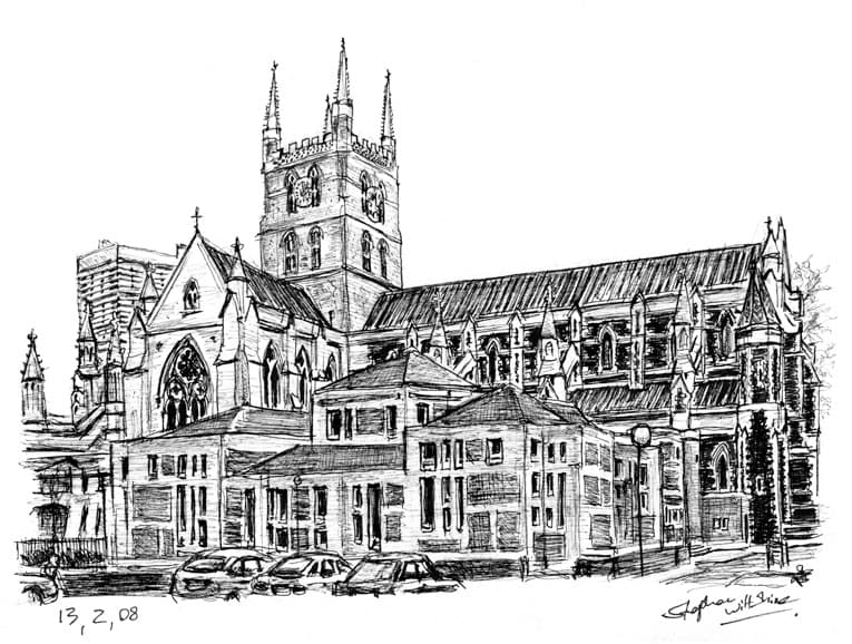 Southwark Cathedral - Original Drawings and Prints for Sale