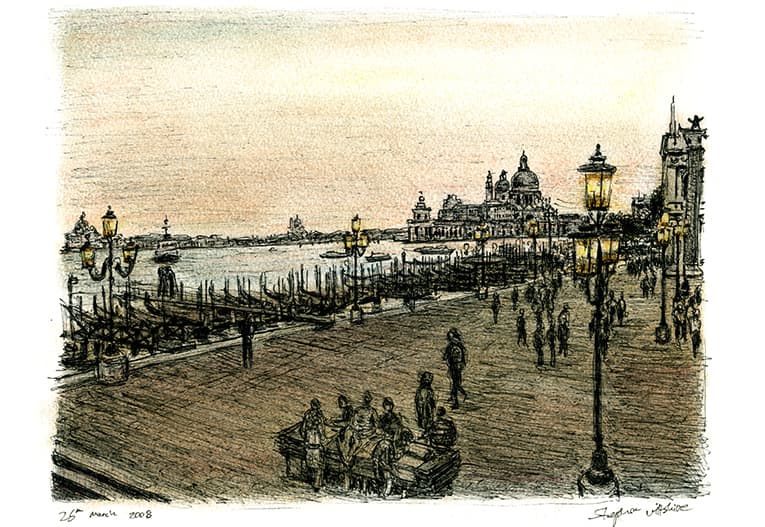 View of Venice at dawn - Original Drawings and Prints for Sale
