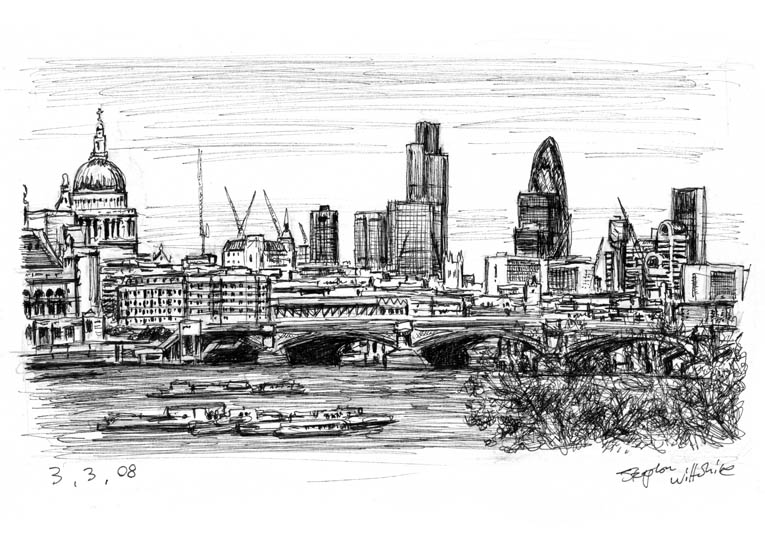 View of London from Waterloo Bridge - Original Drawings and Prints for Sale