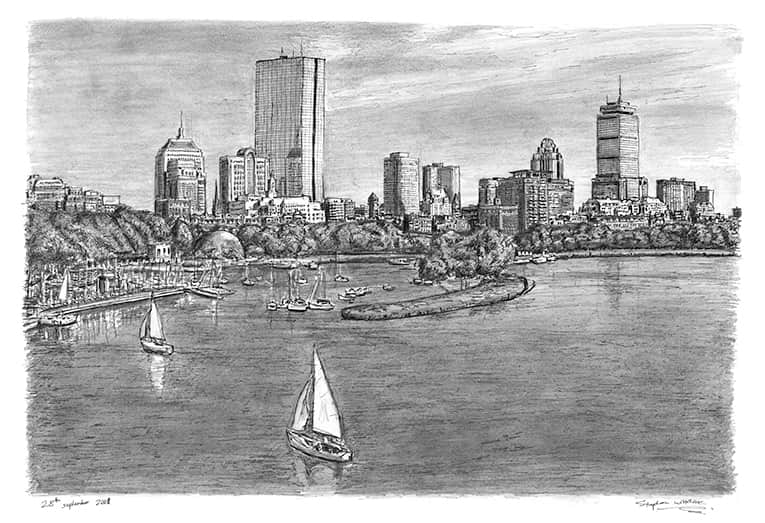 Boston Skyline - Original Drawings and Prints for Sale
