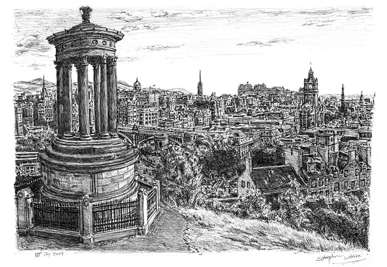 View of Edinburgh from Calton Hill - Original Drawings and Prints for Sale