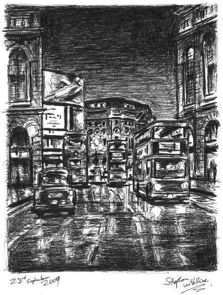 Evening on Regent Street - Original Drawings and Prints for Sale