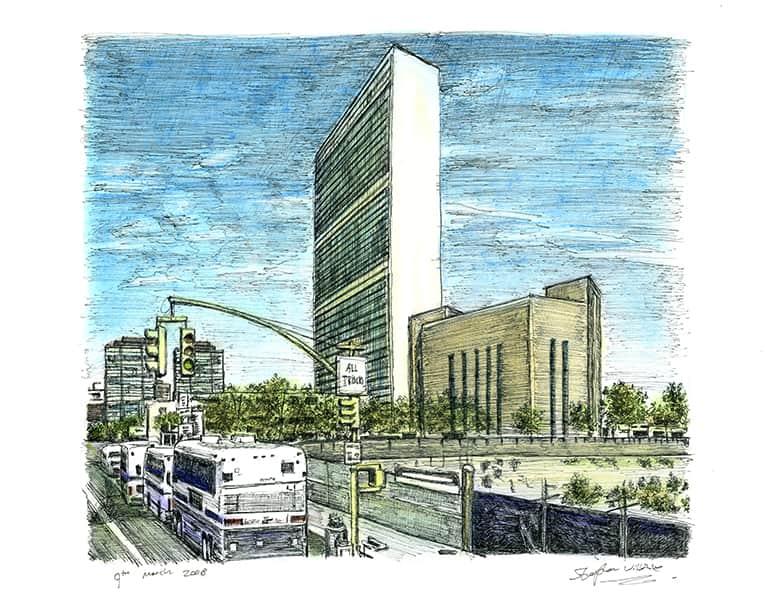 United Nations HQ, New York - Original Drawings and Prints for Sale