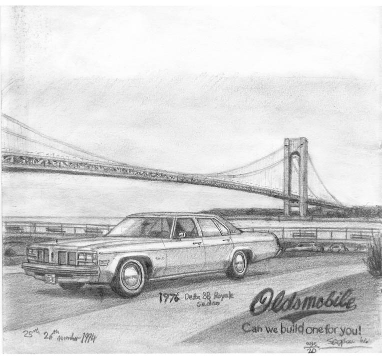 1976 Oldsmobile Delta 88 Royale Sedan - Original Drawings and Prints for Sale
