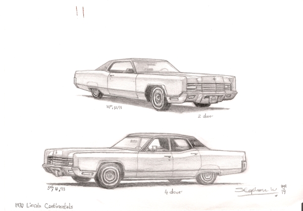 1970 Lincoln Continental drawings and paintings by Stephen Wiltshire MBE