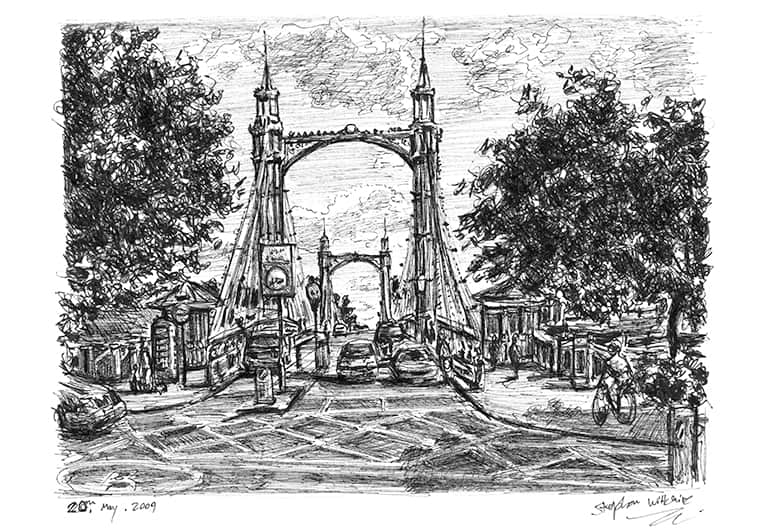 Albert Bridge, London - Original Drawings and Prints for Sale