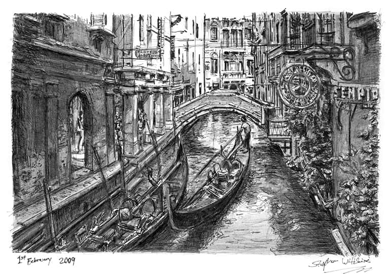 Two gondolas in Venice - Original Drawings and Prints for Sale