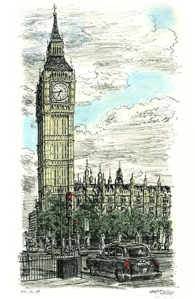 Big Ben in July 2009 - Original Drawings and Prints for Sale