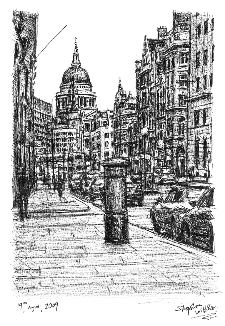 St Pauls from Fleet Street - Original Drawings and Prints for Sale