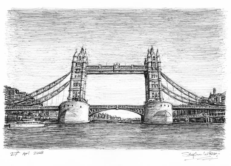 Tower Bridge in April 2008 - Original Drawings and Prints for Sale