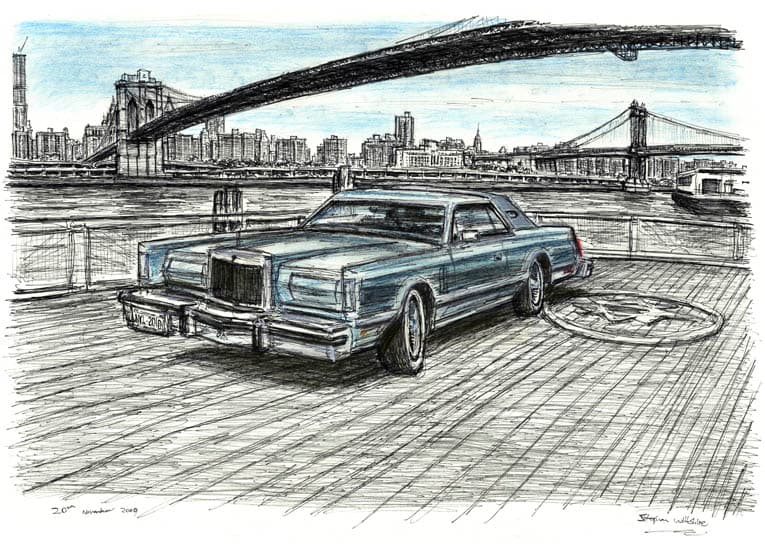 1977 Lincoln Continental at Brooklyn Heights - Original Drawings and Prints for Sale