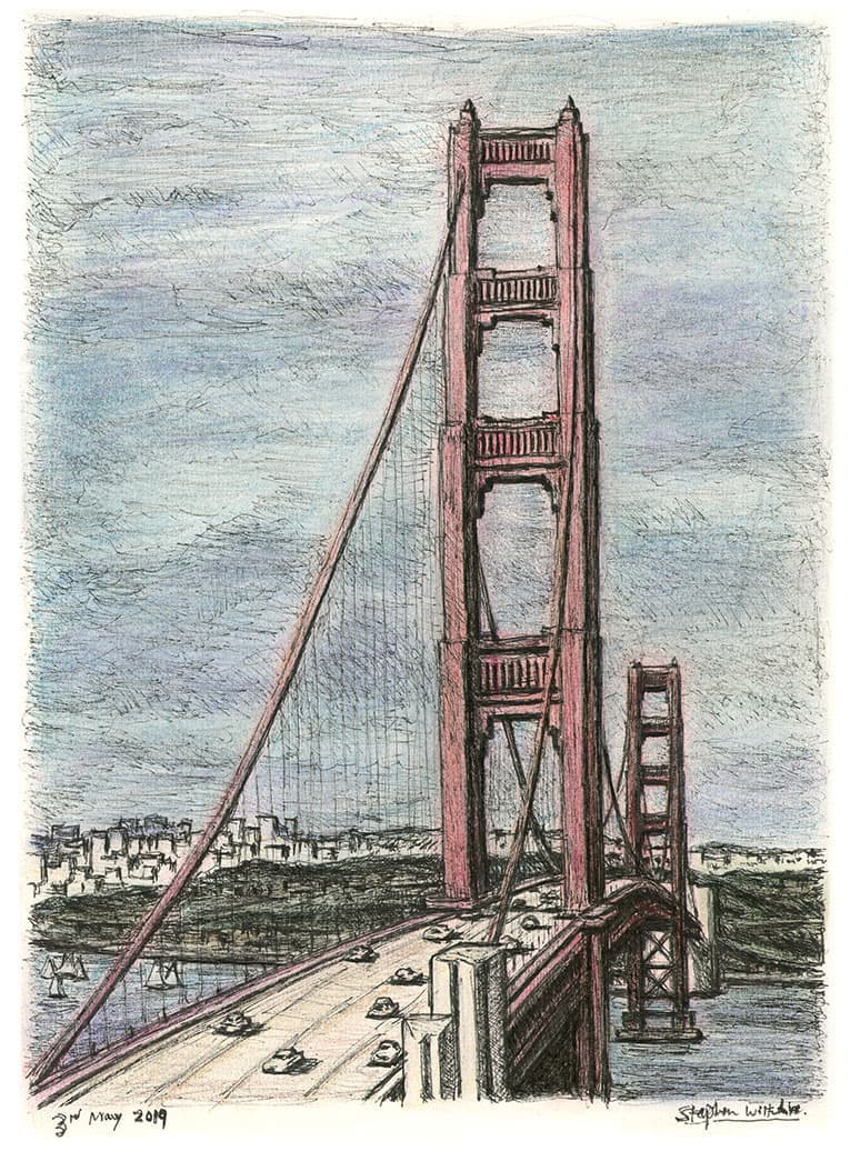 Golden Gate Bridge, San Francisco - Original Drawings and Prints for Sale