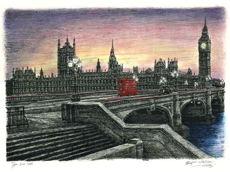 Houses of Parliament in the evening - Limited Edition of 100 - Original Drawings and Prints for Sale