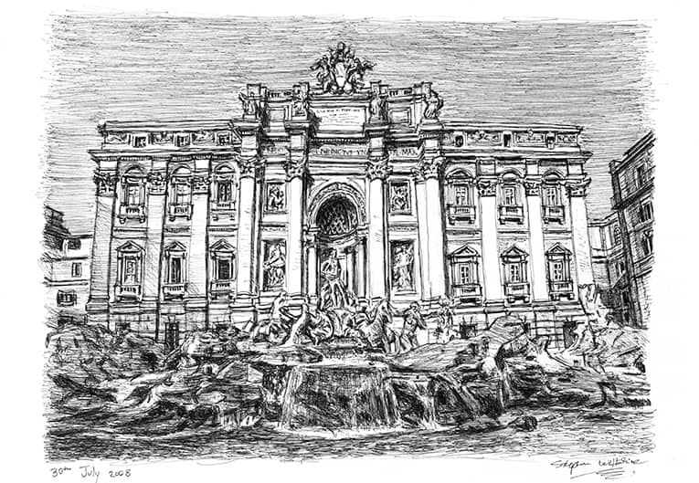 Trevi Fountain, Rome - Original Drawings and Prints for Sale
