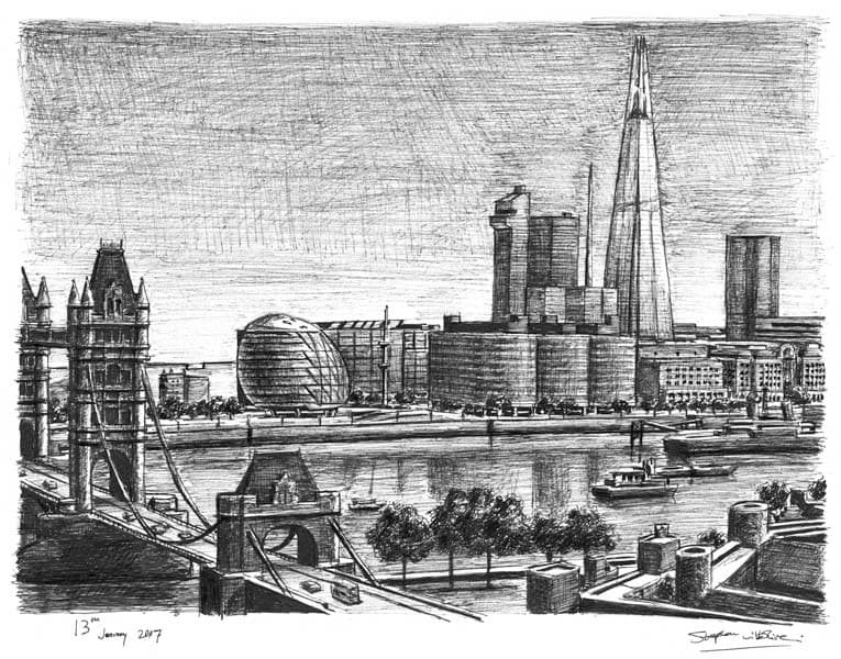 London Bridge Tower Shard of Glass - Original Drawings and Prints for Sale