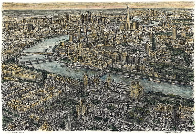 Aerial view of London Limited Edition of 50 - Original Drawings and Prints for Sale