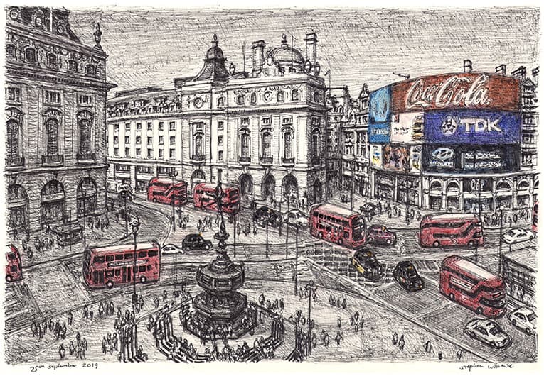 Piccadilly Circus, London - Original Drawings and Prints for Sale
